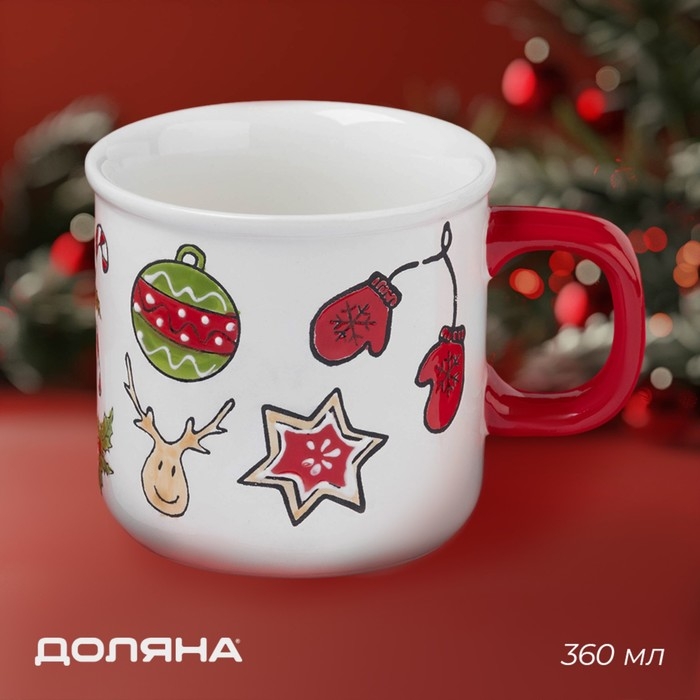 Новогодняя кружка для чая Доляна Sweet Treats, 360 мл, 12,8&times;9,5&times;9 см, керамика, цвет белый
