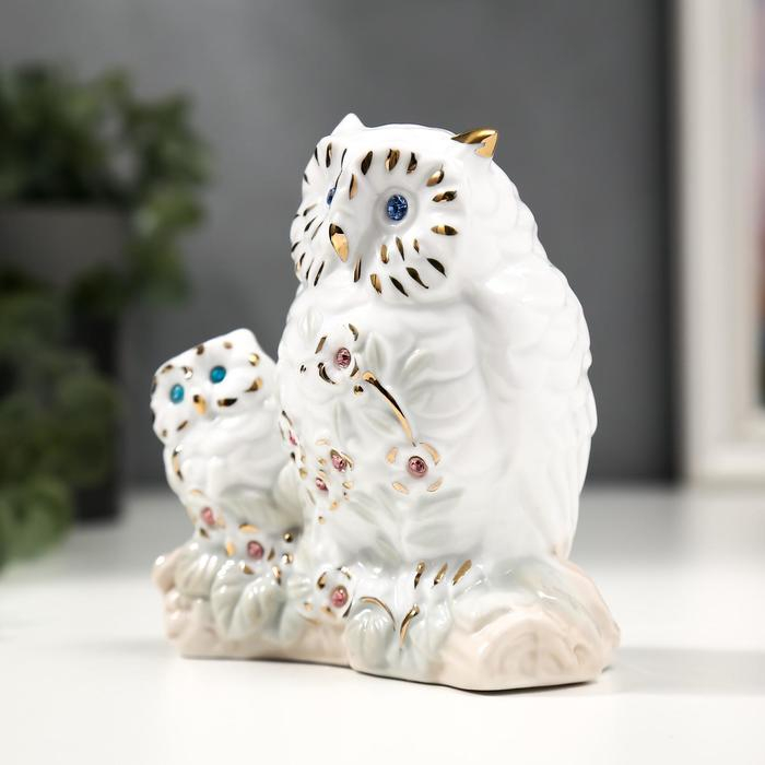 Сувенир керамика Сувенир керамика "Белый филин с совёнком" с золотом, стразы 10,7 см