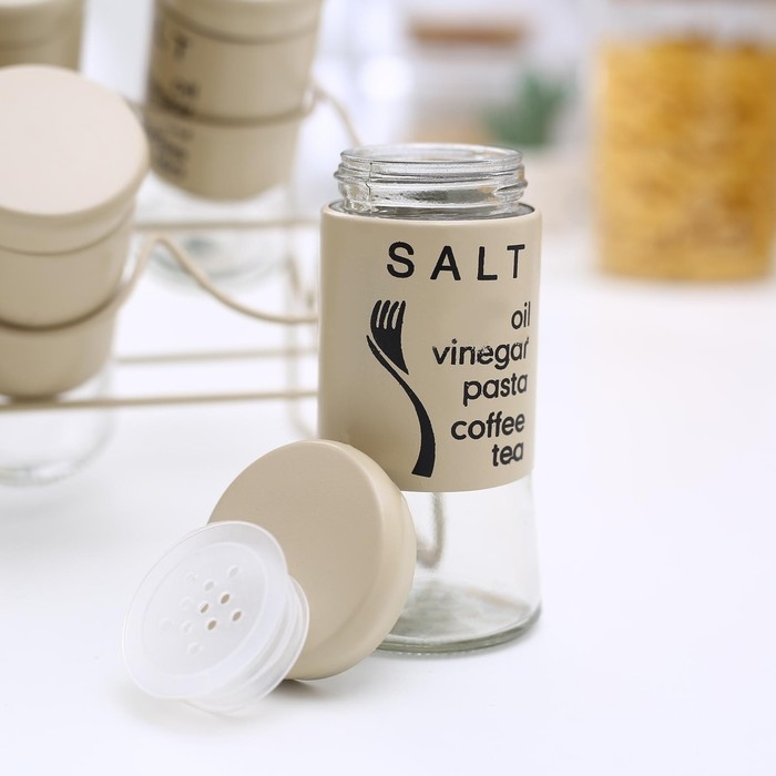 Набор банок стеклянных для сыпучих продуктов «Стиль», 20×16×17 см, на подставке, 6 шт, цвет МИКС Набор банок стеклянных для сыпучих продуктов «Стиль», 20×16×17 см, на подставке, 6 шт, цвет МИКС