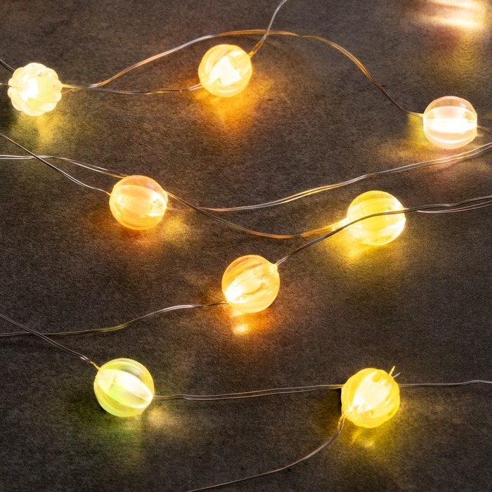 Гирлянда &laquo;Нить&raquo; 2 м роса с насадками &laquo;Шарики&raquo;, IP20, нить серебристая, 20 LED 4.6 В, батарейки AG13x3 (в комплекте), 3 режима, свечение тёплое белое