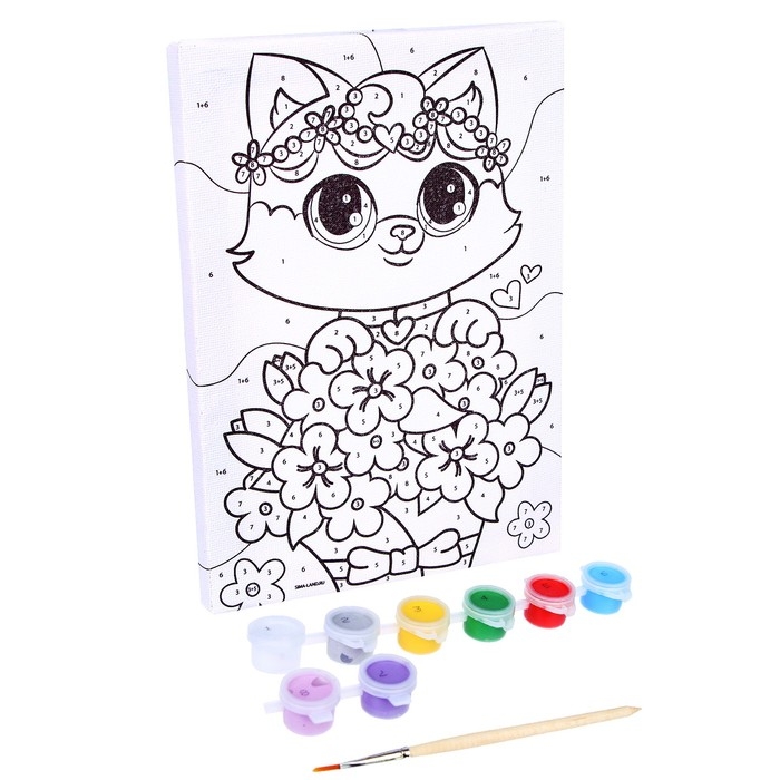 Картина по номерам для детей &laquo;&lrm;Котёнок в букете&raquo;&lrm;, 21 х 15 см