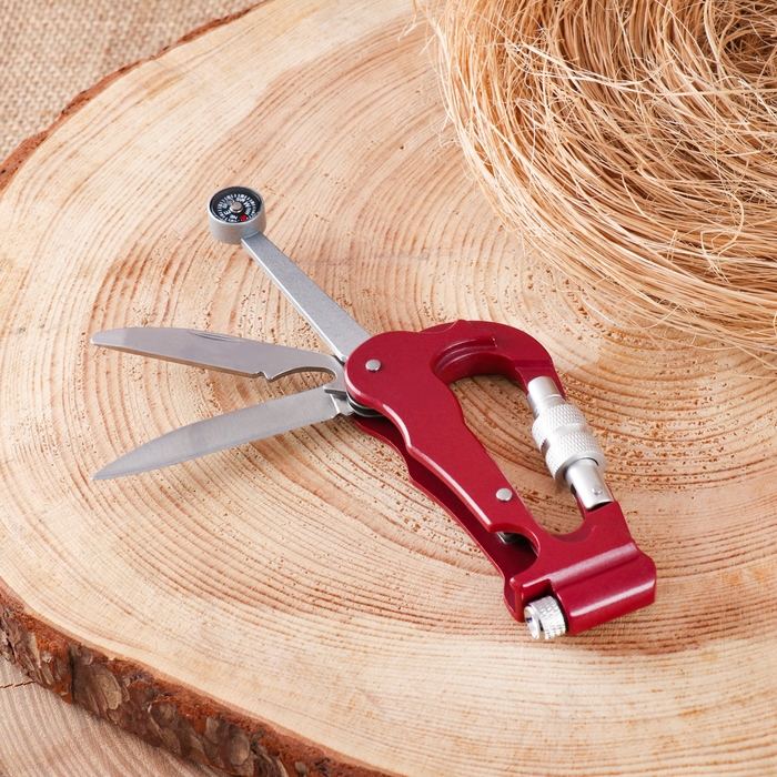 Нож складной 3в1 Нож складной 3в1 "Карабин" 15см, клинок 61мм/2мм, с компасом и фонариком