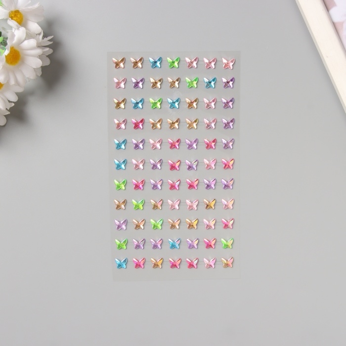 Наклейка пластик стразы "Бабочки" цветная 15х9 см