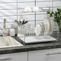 Сушилка для посуды с поддоном 2-х ярусная, настольно-настенная, 39,5&times;25&times;38 см, цвет хром