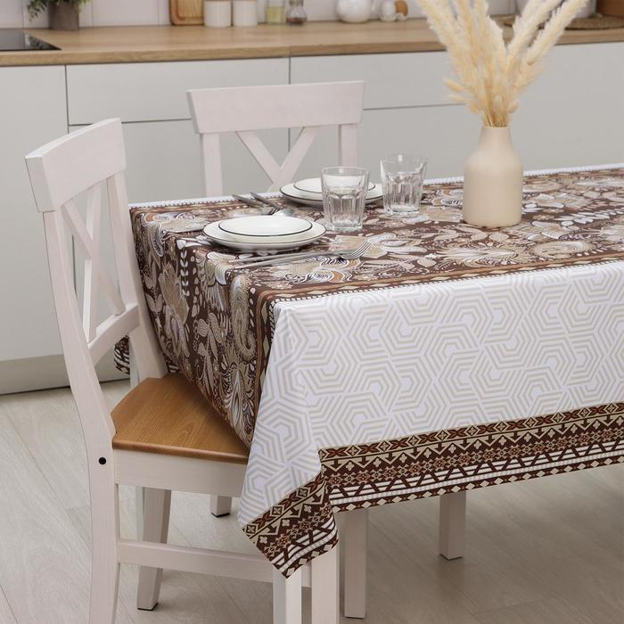 Клеёнка на стол &laquo;Русская&raquo;, на тканевой основе, рулон 20 метров, ширина 137 см, толщина 0,25 мм, цвет коричневый