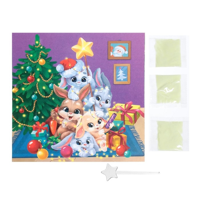 Неоновая фреска на новый год &laquo;Зайчата у ёлки&raquo;, новогодний набор для творчества