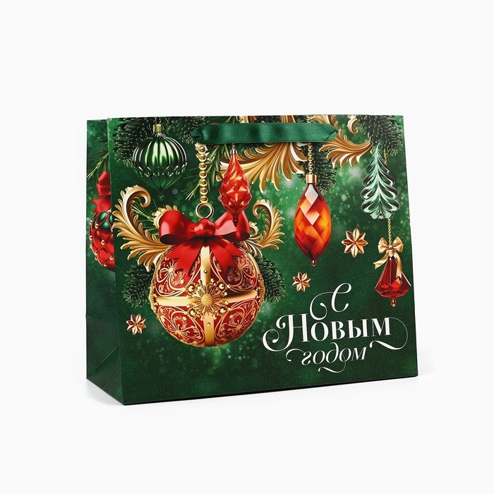 Пакет подарочный новогодний ламинированный &laquo;С Новым годом&raquo;, ёлочные игрушки, ML 23 х 27 х 11.5 см , Новый год
