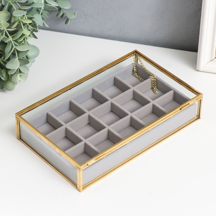 Шкатулка стекло с металлическим каркасом "Модница" с делениями 22х13,5х4,5 см