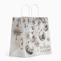 Пакет подарочный новогодний «Новогодние шары», белый крафт, 32 х 28 х 15 см , Новый год Пакет подарочный новогодний «Новогодние шары», белый крафт, 32 х 28 х 15 см , Новый год