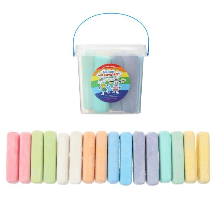 Мелки цветные для асфальта 16 штук, 8 цветов "Фантазия", брусок, Calligrata TOP