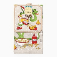 Кухонный набор "Рецепты Змей" (полот. 39х60 + прихв. 18х18см) 160г/м, лен50%, хл50%
