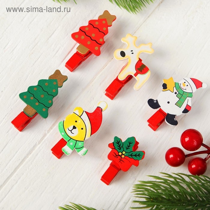 Прищепки новогодние &laquo;Новогодние чудеса&raquo;, набор 6 5 &times; 3.5 см