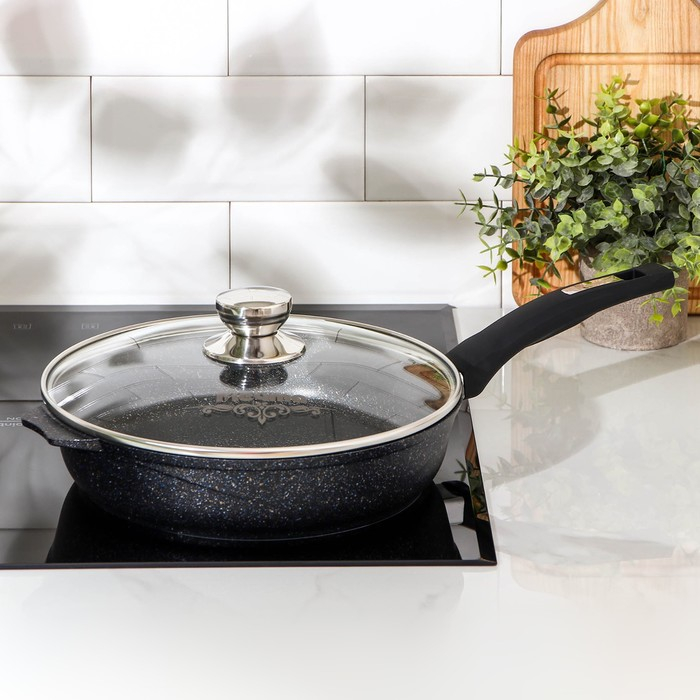 Сковорода &laquo;Гранит Star&raquo;, d=26 см, стеклянная крышка, антипригарное покрытие, тёмно-синий