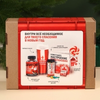 Гифтбокс &laquo;Новогодняя помощь&raquo;: термостакан, чай чёрный с фруктами, леденец со вкусом клубники, драже, молочный шоколад, 4 шт.