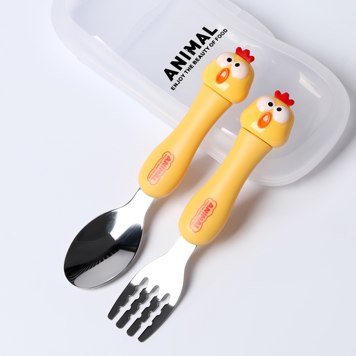Набор детских столовых приборов в футляре &laquo;Курочки&raquo;, вилка, ложка