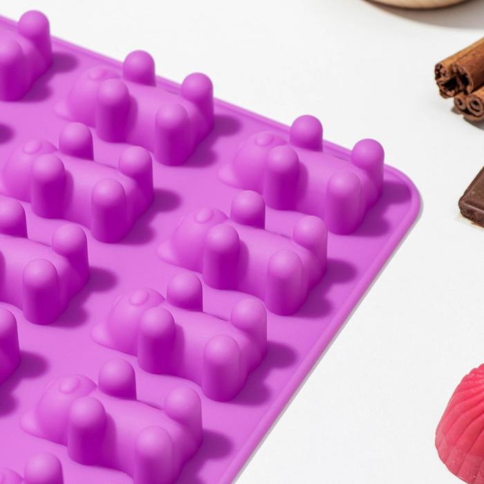 Форма для мармелада Доляна &laquo;Медвежата&raquo;, силикон, 18&times;2 см, 15 ячеек (4,5&times;2,5&times;2 см), цвет МИКС