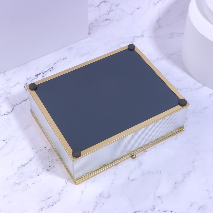 Органайзер для хранения «RIPPLES», с крышкой, стеклянный, с зеркальным дном, 1 секция, 20 × 16 × 6,5 см, цвет прозрачный/медный Органайзер для хранения «RIPPLES», с крышкой, стеклянный, с зеркальным дном, 1 секция, 20 × 16 × 6,5 см, цвет прозрачный/медный