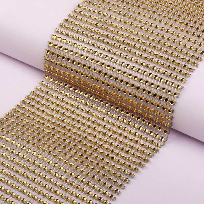 Лента с имитацией страз, 12 см, 9 &plusmn; 1 м, цвет золотой