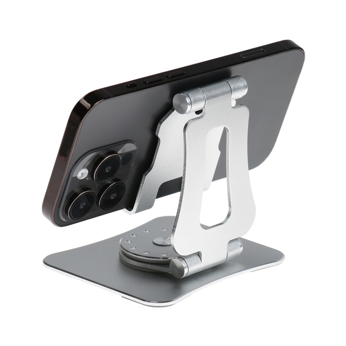 Подставка для телефона, регулируемая, складная, поворот на 360°, металл, серебристая Подставка для телефона, регулируемая, складная, поворот на 360°, металл, серебристая