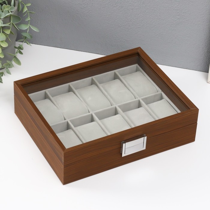 Шкатулка дерево под часы 10 отделений Шкатулка дерево под часы 10 отделений "Коричневая" 7,5х21х26 см
