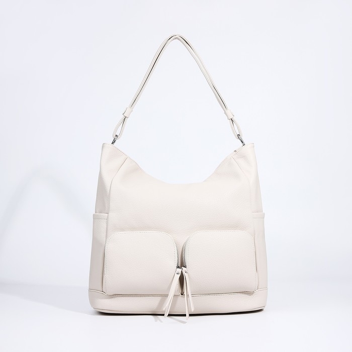 Сумка-тоут на молнии, 3 наружных кармана, цвет молочный Сумка-тоут на молнии, 3 наружных кармана, цвет молочный