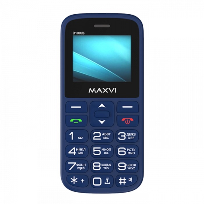 Сотовый телефон Maxvi B100ds, 1.77",1.3Мп, microSD, 2sim, FM,SOS, док.станция,1000мАч,синий