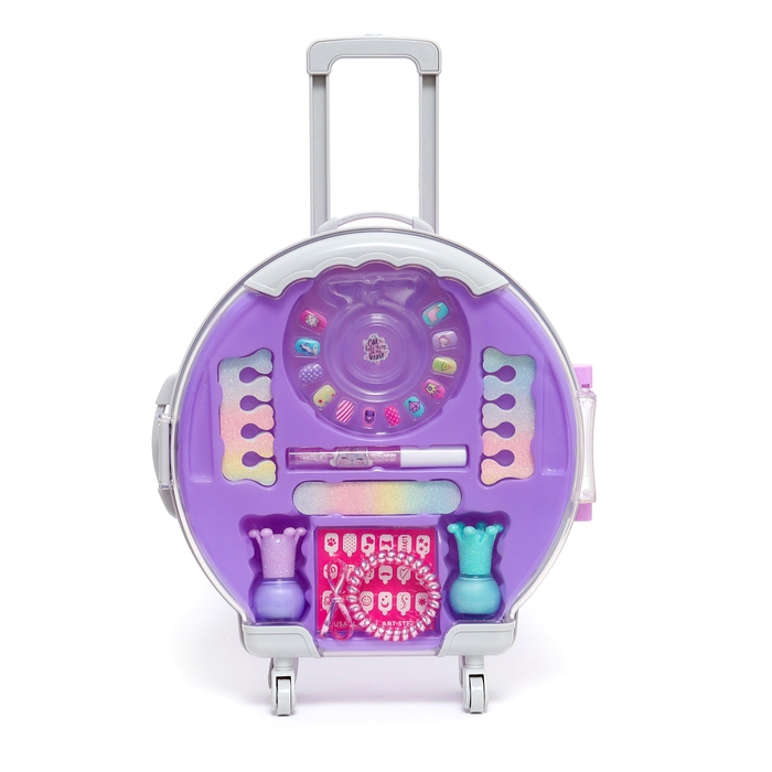 Набор косметики для девочки Набор косметики для девочки "Чемодан на колёсах", сиреневый, с накладными ногтями
