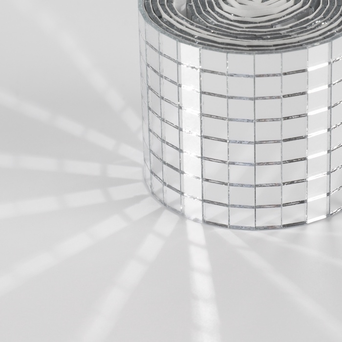 Зеркальная мозайка клеевая, 0,5 &times; 0,5 см, 8 рядов 4 см &times; 1 м, серебряное стекло