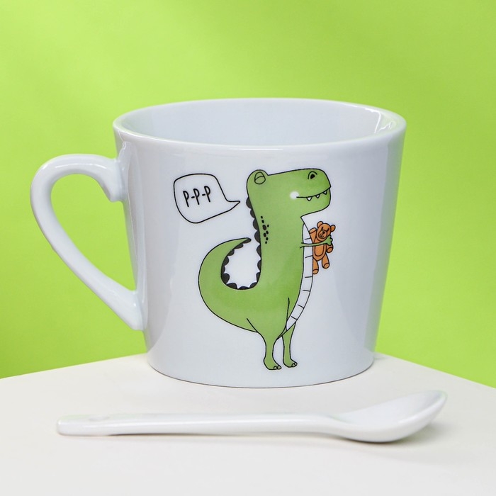 Кружка керамическая с ложкой &laquo;Динозавр: Я люблю тебя&raquo;, 180 мл, цвет белый