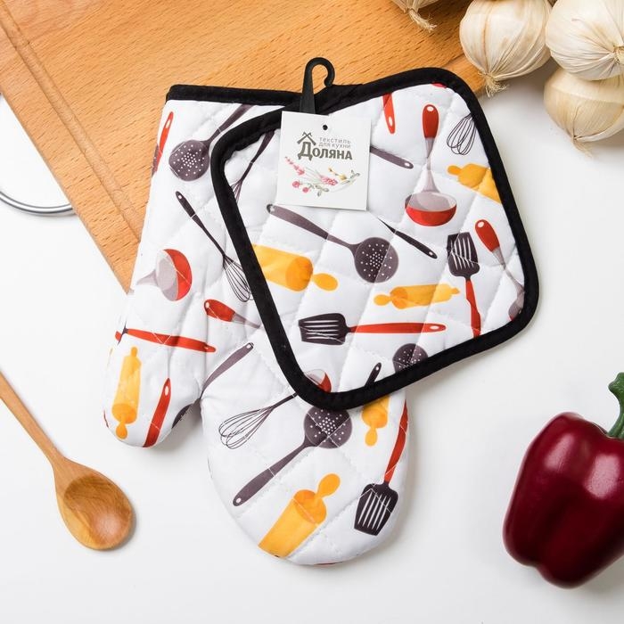 Кухонный набор Доляна &laquo;Поварешка&raquo;: прихватка 16х16 см, варежка 25х16 см, 100% п/э
