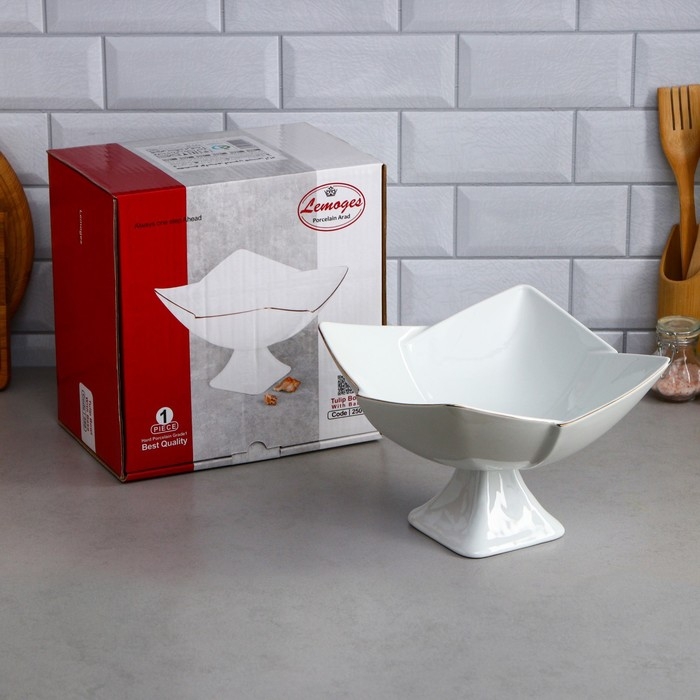 Салатник &laquo;Тюльпан&raquo;, с подставкой, 2 л, золотая обводка, фарфор, Иран