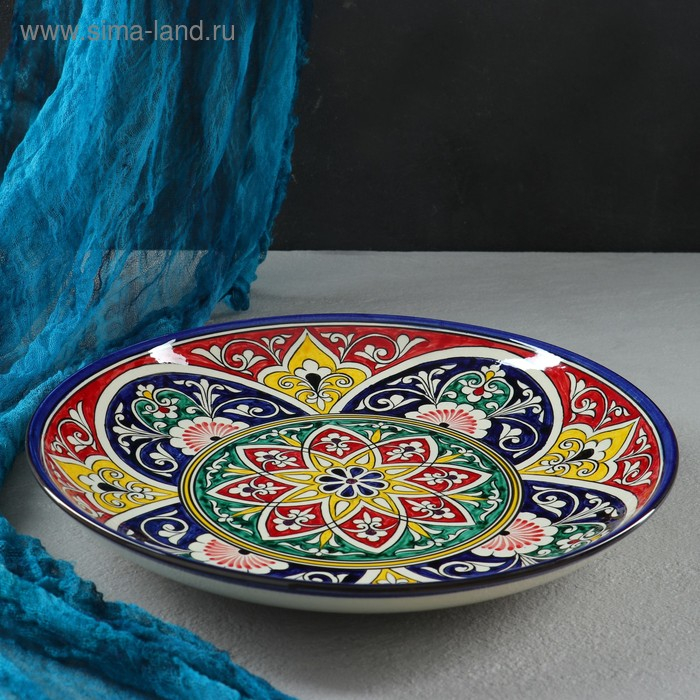 Ляган Риштанская Керамика Ляган Риштанская Керамика "Цветы", 32 см, красный