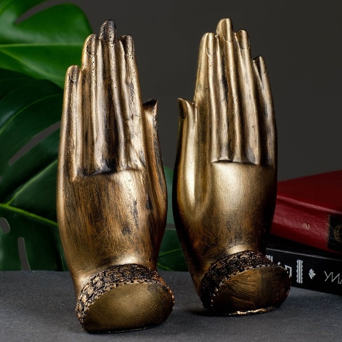 Набор фигур Набор фигур "Две ладони с Буддой" бронза, 11х21х8см