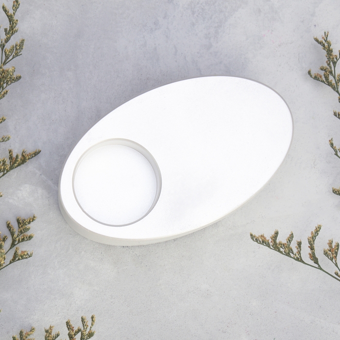 Подсвечник "Узкий овал. Мрамор" из гипса,11,5х7х4см,белый перламутр