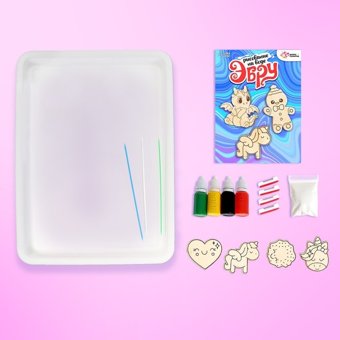 Набор для творчества «Рисуем в технике эбру, Значки из дерева: единорог» Набор для творчества «Рисуем в технике эбру, Значки из дерева: единорог»