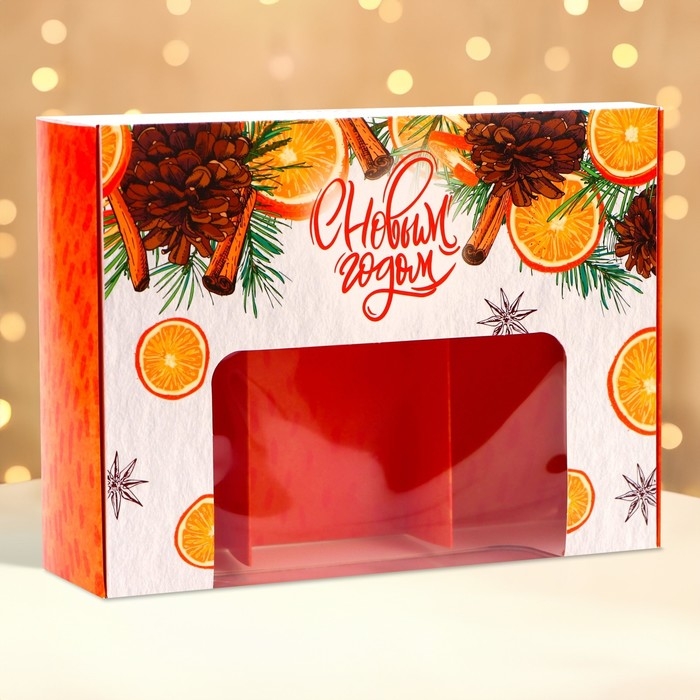 Новый год. Кондитерская упаковка под 3 эклера "Счастья", 20 x 15 x 6 см