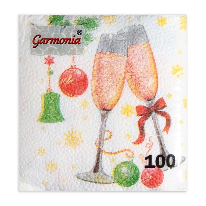 Новый год. Салфетки бумажные Гармония цвета многоцветие "Шампанское", 24*24 см 100 листов