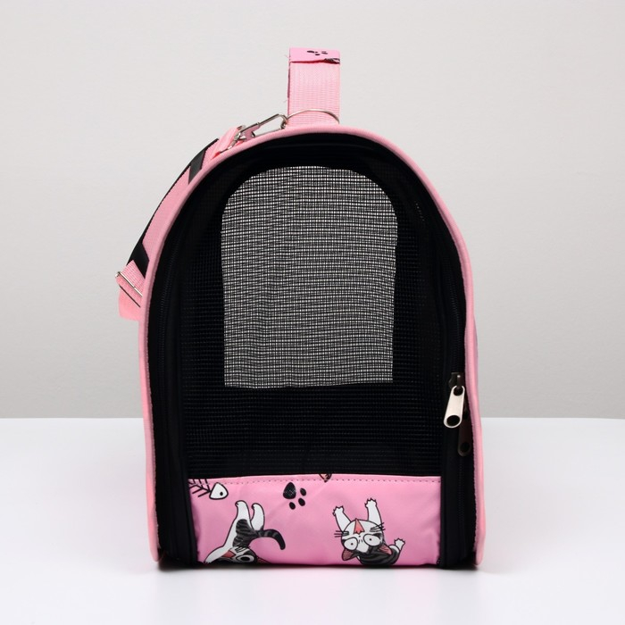 Сумка - переноска для животных "Играющие котики", розовая, размер L, 53 х 21 х 29 см