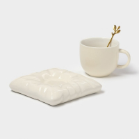 Чайная пара керамическая с ложкой &laquo;Зефирка&raquo;, 2 предмета: чашка 250 мл, блюдце d=13 см, цвет бежевый