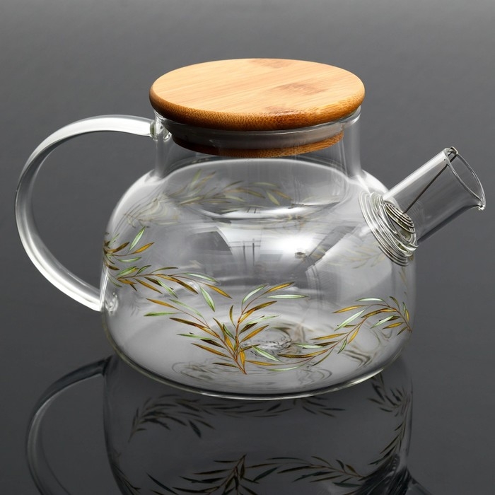Чайник стеклянный заварочный с бамбуковой крышкой &laquo;Тропики&raquo;, 800 мл