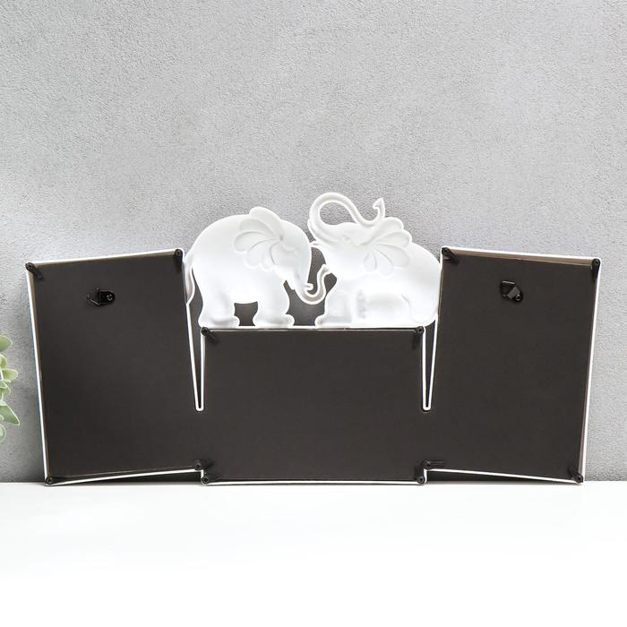 Фоторамка пластик на 3 фото 10х15 см Фоторамка пластик на 3 фото 10х15 см "Два слона" белая 22х43х2 см