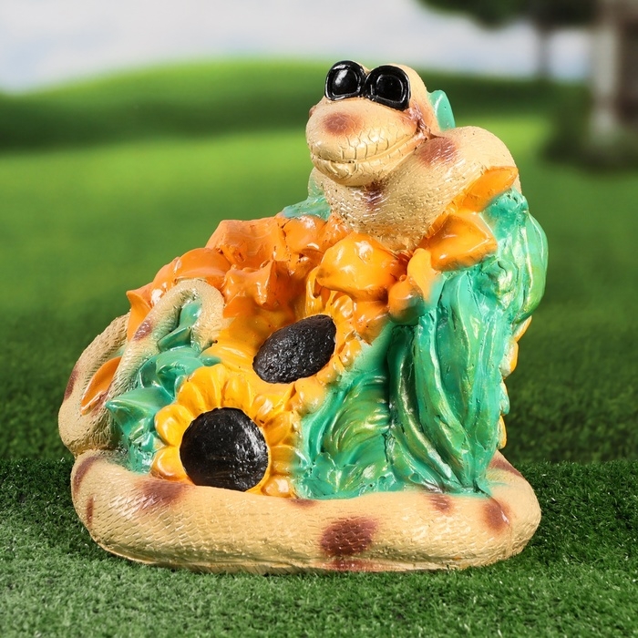 Садовая фигура Садовая фигура "Змея с подсолнухами" зеленая, 26х30х25см