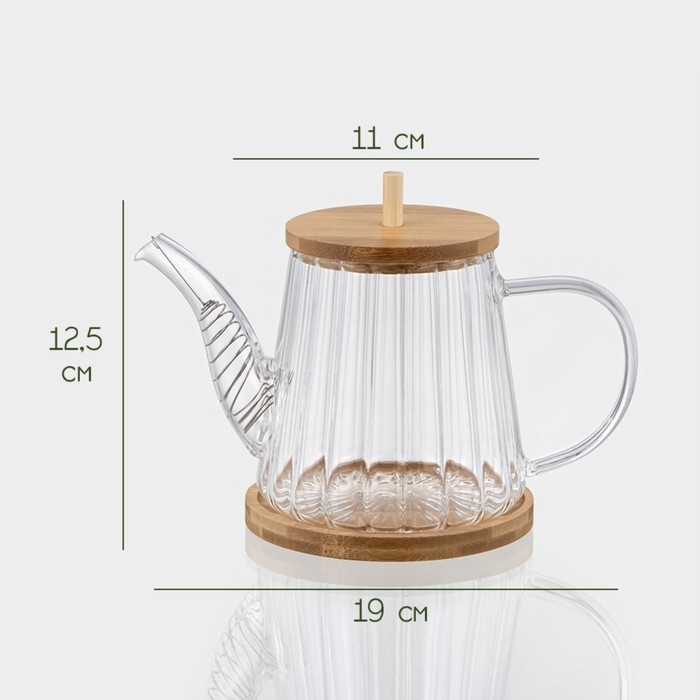 Чайник заварочный стеклянный с бамбуковой крышкой и металлическим фильтром BellaTenero &laquo;Эко&raquo;, 550 мл, 19&times;11&times;12,5 см