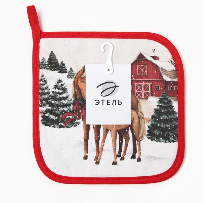 Новый год. Прихватка Этель Нorse family саржа, 19х19см,100% хл,ватин 250г/м2 Новый год. Прихватка Этель Нorse family саржа, 19х19см,100% хл,ватин 250г/м2
