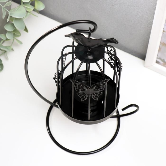 Подсвечник металл "Клетка с птичкой" черный, 23х10х10 см