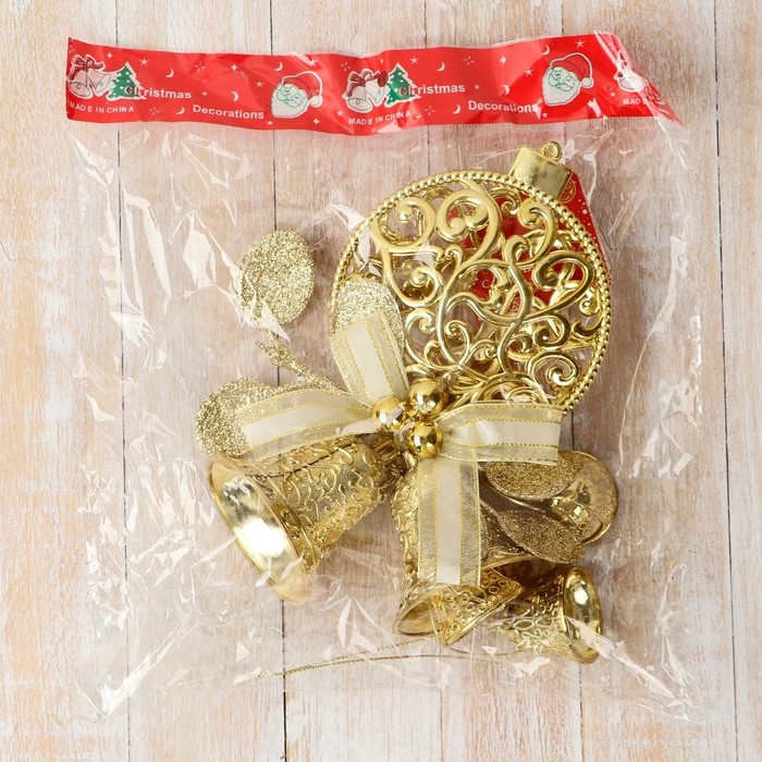 Украшение новогоднее Украшение новогоднее "Уютная сказка" колокольчики снежинка в шаре, 12х27 см, золото