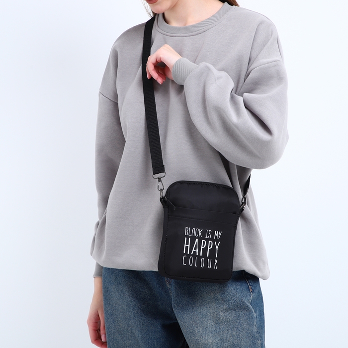 Сумка молодёжная на длинном ремне Black is my happy color, 20 х 15 х 3 см, отдел на молнии, цвет чёрный