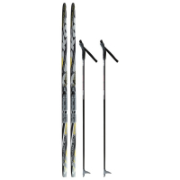 Комплект лыжный: пластиковые лыжи 150 см без насечек, стеклопластиковые палки 110 см, крепления NNN, цвета МИКС