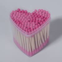 Ватные палочки на деревянной основе &laquo;Сердце&raquo;, 7 см, 112 шт, в пластиковом органайзере, цвет розовый
