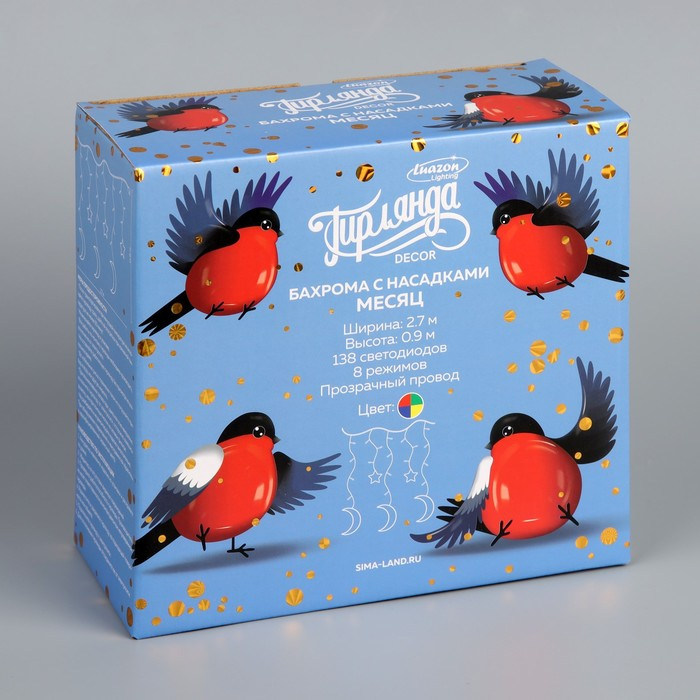 Гирлянда &laquo;Бахрома&raquo; 2.7 &times; 0.9 м с насадками &laquo;Месяц&raquo;, IP20, прозрачная нить, 138 LED, свечение мульти, 8 режимов, 220 В